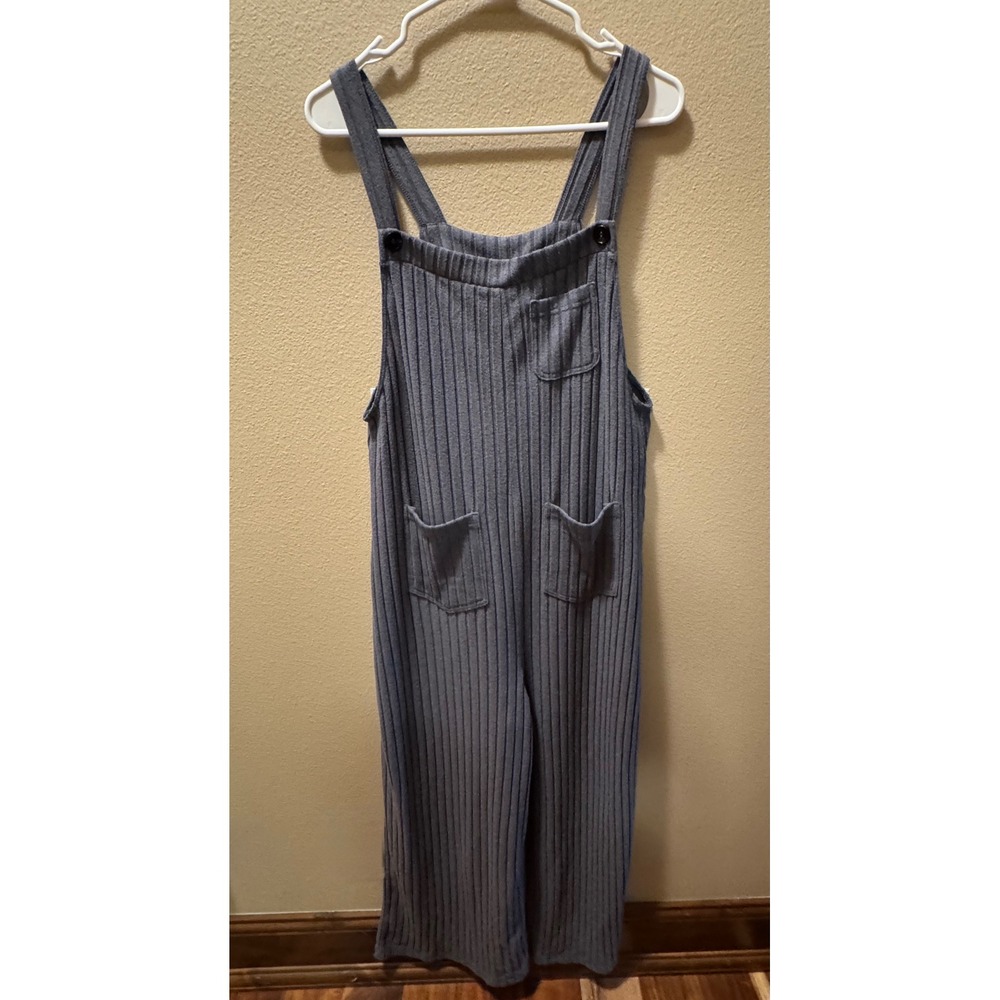 Halara Ribbed Knit Wide Leg Overalls Grey Jumpsuit Large  Adjustable Strap